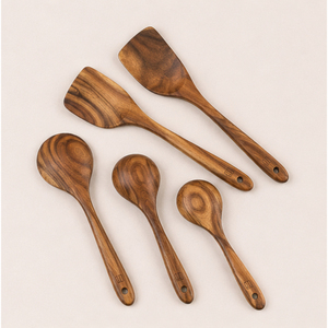 Ensemble de cuillères de cuisine écologiques de qualité supérieure, spatule en bois naturel antiadhésive, louche, cuillère à salade, ustensiles de cuisine à long manche - Product Image 3
