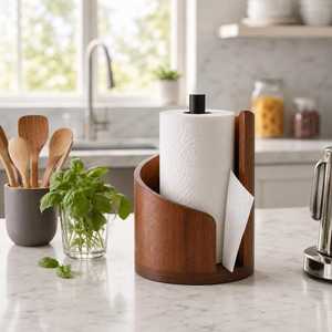 Porte-serviettes en papier en bois écologique classique, design semi-circulaire, accessoire de cuisine durable, boîte à serviettes - Product Image 1