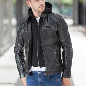 Nouveautés : Veste à capuche noire personnalisée avec logo pour homme, vestes en cuir vintage pour homme, vestes de haute qualité, veste d'hiver, style Highstreet - Product Image 4