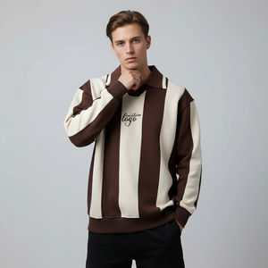 Camiseta Polo de Manga Larga para Hombre con Rayas de Color en Contraste, Corte Holgado, Estilo Fútbol, Tejido de Punto, Logotipo Bordado Personalizado - Product Image 4