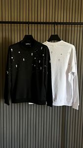 Sweat-shirt à col rond en tissu tissé noir pour homme, imprimé à pois blancs, coupe classique, streetwear décontracté, respirant, écologique, hiver - Product Image 6