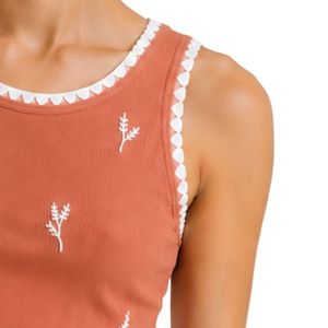 Top de Tirantes Acanalado para Mujer en Terracota y Blanco, Sin Mangas, Bordado, Casual, de Verano, Ajustado, de Algodón Elástico, Personalizado OEM - Product Image 4