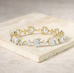 Moissanite Charm <b>Bracelet</b> 925 Sterling Silver Gold Plated Women Brilliant Look Elegant Wedding Anniversary Fine Jewelry Gift - Product Image 1