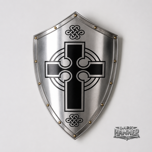 Escudo de hierro artesanal estilo medieval Dark Hammer Art, diseño de cruz celta, arte blindado antiguo coleccionable - Product Image 1