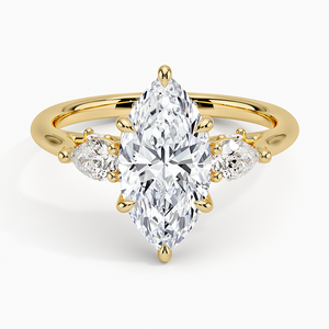 Anillo de Diamantes Cultivados en Laboratorio, Corte Marquesa, VVS2, Diamantes en Forma de Pera, Marquesa y Redondos, Oro de 14K y 18K, Joyería Fina de Compromiso y Boda con Tres Piedras - Product Image 1