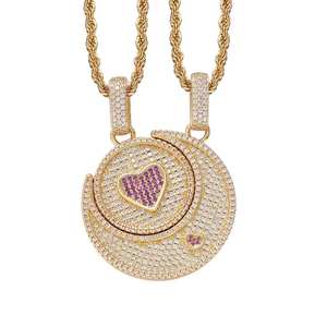 Collier Pendentif Deux-en-un Soleil & Lune Plaqué Or Moissanite, Bijoux Hip Hop Haut de Gamme Entièrement Sertis de Diamants pour Amoureux - Product Image 1