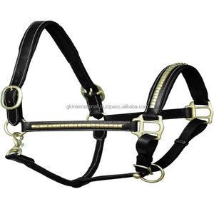 Licou de cheval en cuir de toutes tailles, design personnalisé de qualité supérieure, en laiton doré, clouté, rembourré, confort supplémentaire, réglable - Product Image 2