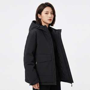 Men's Black Hooded Jacket Zipper Closure Windproof Casual <b>Winter</b> Coat Loose Fit Polyester Wadding Regular Length - Product Image 6