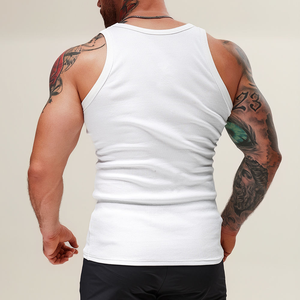 <b>Men's</b> <b>White</b> Cotton Tank Top O-Neck Sleeveless Knitted Solid Casual Muscle <b>Vest</b> Wear - Product Image 5