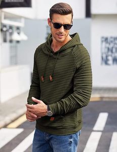 Sudadera con Capucha de Punto Waffle para Hombre, MOQ Bajo, Lista para Enviar, Color Oliva, Texturizada, con Bolsillo Canguro, Etiqueta Personalizada, Venta al Por Mayor - Product Image 2