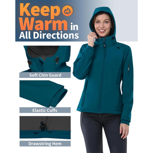 Veste softshell pour femme, légère, pour l'aventure en plein air, imperméable, coupe-vent, respirante, veste de randonnée à capuche, hiver, automne - Product Image 4