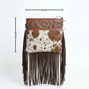 Bolso bandolera artesanal de cuero con flecos de pelo de vaca, estilo gipsy, con adornos western, bolso cruzado bohemio con borlas para mujer, bolsos de vaquera - Product Image 3