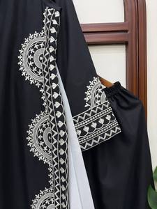 Kaftan en coton noir pour femmes, longueur cheville, avec broderie blanche, style indien traditionnel, coupe ample, vêtements décontractés - Product Image 4