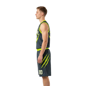 Ensemble uniforme de basket-ball personnalisé pour hommes, maillot sans manches, rayures diagonales, nom et numéro imprimés, short assorti, 100% Polyester - Product Image 5
