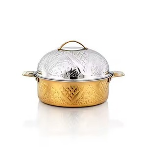 Casserole haut de gamme avec base dorée en relief, couvercle à motif diamant argenté et poignées latérales, idéale pour les mariages - Product Image 1