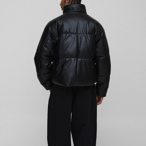 Blouson matelassé en cuir pour homme – Vêtement d'extérieur streetwear haut de gamme – Blouson matelassé effet cuir pour homme – Manteau d'hiver isolé - Product Image 1