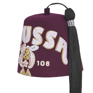 Gorro Fez de Lana Borgoña Shriners con Letras de Diamantes de Imitación Brillantes de Cinco Filas, Calidad Premium - Product Image 3