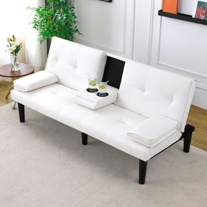 Divano Letto Multifunzionale in PVC Bianco da 67 Pollici con Portabicchieri Pieghevole, Estremamente Pratico per Trasformare in un Spazio Confortevole - Product Image 1