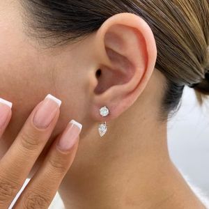 Round and Pear Cut Diamond Jacket <b>Earrings</b> in White <b>Gold</b> Elegant Minimalist Bridal <b>Earrings</b> Luxury <b>Dangle</b> Jewelry Gift for Women - Product Image 1