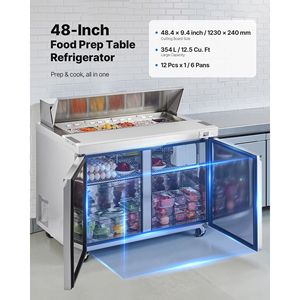 48\" Commercial <b>Kitchen</b> Refrigerator 12.5 Cu. Ft Sandwich <b>Prep</b> Refrigerated <b>Table</b> Mega Top 12 Pans Cutting for Food <b>Prep</b> Fridge - Product Image 2