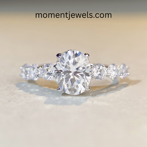 Bague de fiançailles en argent S925 plaqué platine avec moissanite taille ovale et pierre centrale sertie à griffes pour femme, alliance d'anniversaire et de mariage - Product Image 4