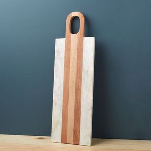 Planche à découper rectangulaire en marbre et bois massif pour usage professionnel en cuisine, découpe de viande, de pain et service décoratif - Product Image 6