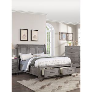 Base de Cama Queen Size Vintage Gris con Cajón Inferior, Hermoso Mueble de Dormitorio con Panel, 1 Cómoda - Product Image 1