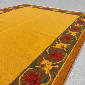 Alfombra Kilim de Lana Hecha a Mano, Color Amarillo, Borde Abstracto, Tejido Plano, Ecológica, Apta para Mascotas, Alfombra Tradicional para Sala de Estar - Product Image 6