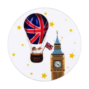 <b>Round</b> Plastic Coaster with Union Jack Hot Air <b>Balloon</b> and Big Ben Design Thematic Drink Mat for Home Cafe Party - Product Image 2