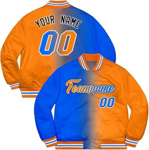 <b>Men's</b> Reversible Varsity <b>Jacket</b> Orange Blue Color Blocking Custom Name Number Heat Transfer Printing Casual Autumn Style - Product Image 1