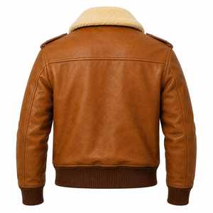 Veste aviateur en cuir véritable TRIVEERS pour homme, col en peau de mouton, respirante, coupe-vent, doublure en polyester/coton, hiver - Product Image 2
