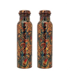Classic VENTURES Green Printing Designer Pure Copper Water Bottle 1000ML for 100% Pure Copper Water Bottle Set for Office Sports - Product Image 1
