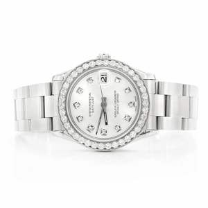 Montre de luxe en moissanite sertie de diamants, bicolore or et argent, automatique, mécanique, style diamant - Product Image 5