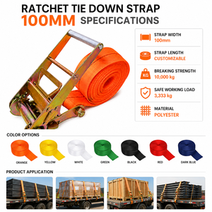 Industrial <b>Cargo</b> Tie Down Strap 100mm 10000kg Polyester High Strength Wire Hooks Custom Manufacturing Service Available - Product Image 4