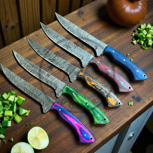 มีดแล่ปลาเหล็กดามัสกัสทำมือ ความแข็งสูง ยืดหยุ่นได้ ขนาด 6-7.9 นิ้ว ใช้ได้ทั้งมือซ้ายและขวา คมกริบ พร้อมปลอกหนัง ขายส่ง - Product Image 1