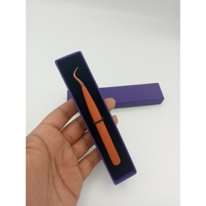 Custom Color <b>Professional</b> Precision Metal Lash Tweezers with Smooth Tip Box Packaging Made in Pakistan for Brand Identity - Product Image 1
