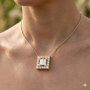SHRAMAN DIAMOND Trendy Designer Women's Fashion Necklaces 10K <b>Gold</b> Plated Custom Baguette Lab Grown Diamond Fine <b>Pendants</b> Charms - Product Image 1
