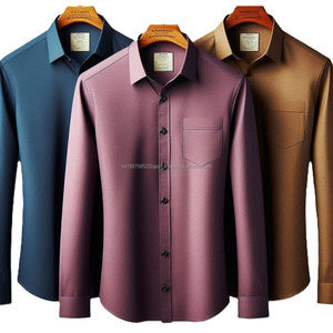 Camisas de algodón de manga larga para hombre Camisas de tela tejida cuello vuelto hilo teñido colores Premium OEM estilo personalizado ajuste Logo y etiqueta - Product Image 5