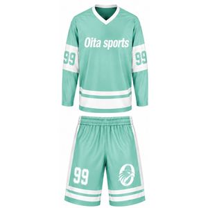 Ensemble de hockey sur glace sublimé vert menthe pour hommes, maillot et short en polyester rayé, uniforme sportif léger, vêtements de compétition - Product Image 1