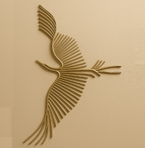 Décoration murale artistique naturelle pour la maison, sculpture murale de luxe en forme d'oiseau doré, cadre métallique, décoration murale pour le salon - Product Image 1