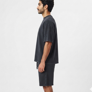 2026 <b>Summer</b> Custom Unisex Black Cotton <b>Summer</b> Tracksuit Set <b>T</b> <b>Shirt</b> and Shorts Set Outfits <b>Men</b> Casual Loose Fit Set - Product Image 2