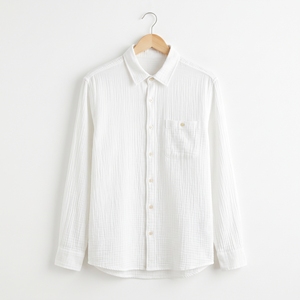 Chemise en gaze de coton pour homme, été |   Chemise de plage décontractée, aérée et respirante |   Usine de fabrication en gros OEM ODM |   Marque privée |   Quantité minimale de commande faible - Product Image 1