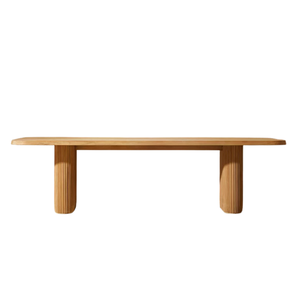 Coastal Fluted Outdoor Dining <b>Table</b> <b>Solid</b> Teak <b>Wood</b> Slatted <b>Top</b> Ribbed Pedestal Base Luxury Patio Hotel Garden Furniture - Product Image 5