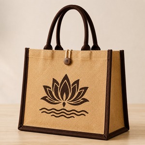 Bolso Tote Mediano de Yute HINDVANTA GLOBAL con Estampado de Loto, Cierre de Cremallera, Asas para Llevar al Hombro, Lavable, 100% Ecológico y Reutilizable - Product Image 3