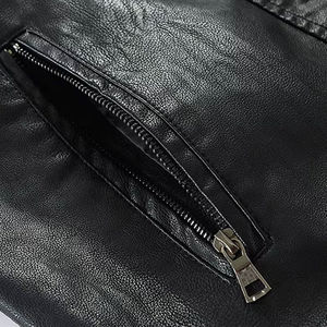 Veste en cuir véritable et toile pour homme, style streetwear, col montant, durable, chaude, pour l'hiver, fermeture éclair sur le devant, veste pour homme - Product Image 5