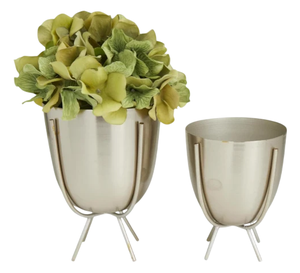 Juego de 2 Macetas Modernas de Metal con Patas Delgadas, Acabado Cepillado, Macetas de Interior para Flores Verdes y Decoración del Hogar - Product Image 3