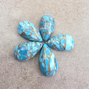 Cabochon de turquoise bleue naturelle en forme de grosse poire, à dos plat, gemme calibrée - Product Image 1