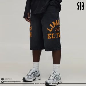 Men's <b>Black</b> Cotton Bermuda Shorts With Orange Letter Print Elastic Waist Casual Sport Style Breathable Woven Mid Rise Shorts - Product Image 4