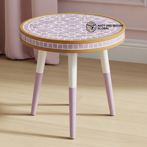 Designer Lavender Meena Wooden <b>Stool</b> – Contemporary Decorative Furniture - Product Image 6