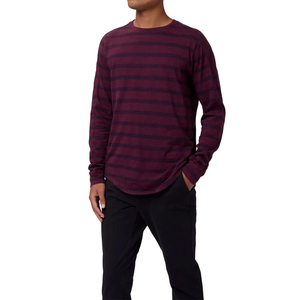 Camiseta de Manga Larga a Rayas Borgoña para Hombre, Cuello Redondo, Tejido de Punto, Corte Regular, Estilo Casual - Product Image 5